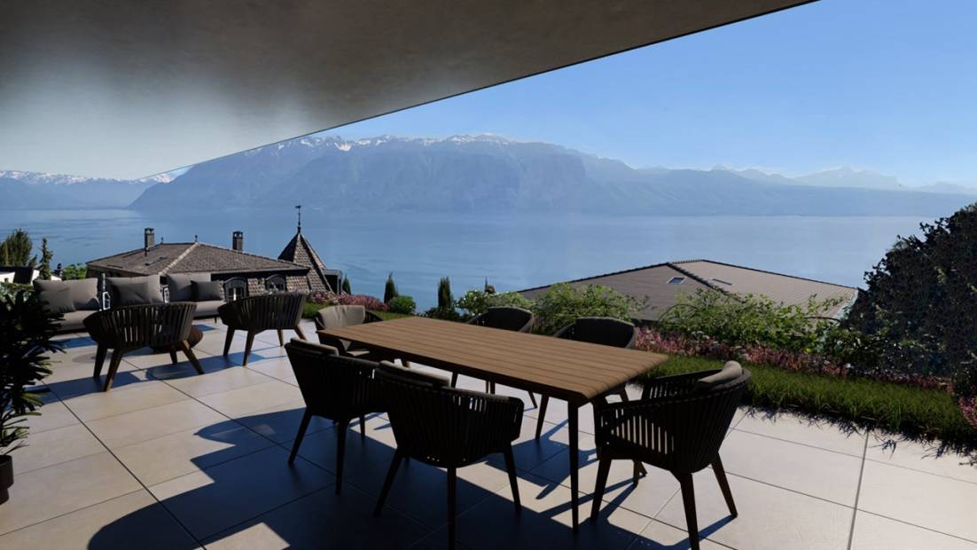 Superbe appartement de 4.5 pièces avec grand jardin et vue imprenable sur le lac.