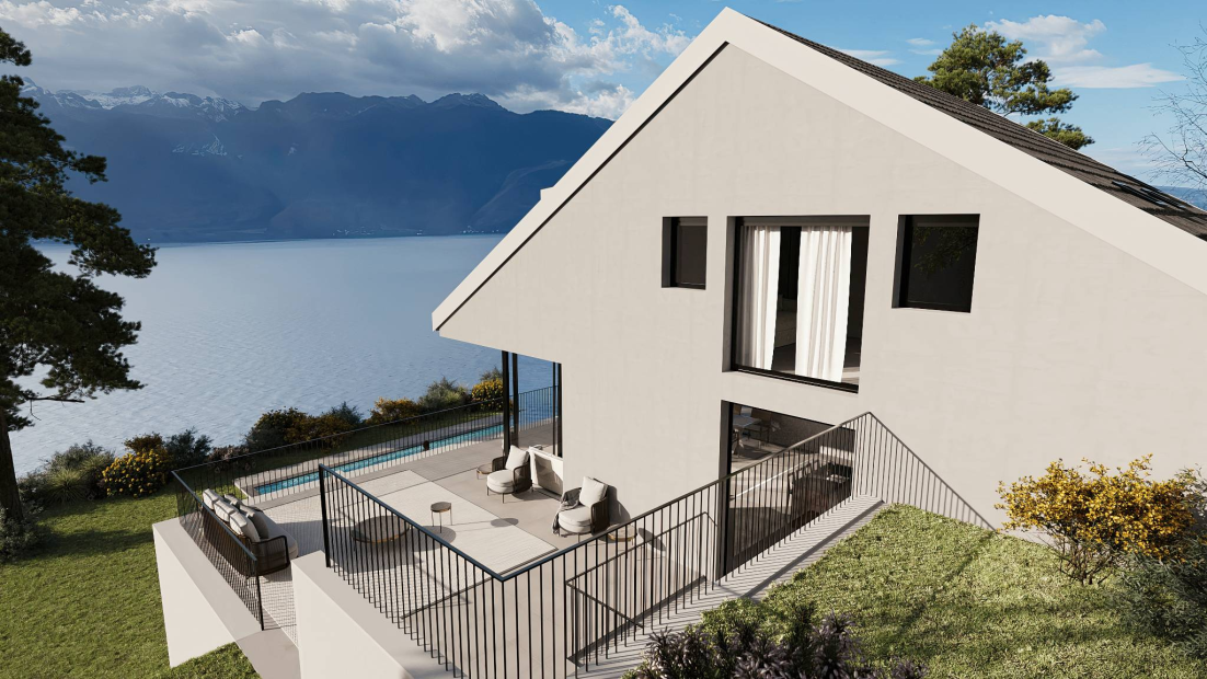 5.5-room detached villa to be built with breath-taking view of the lake for sale in Chexbres